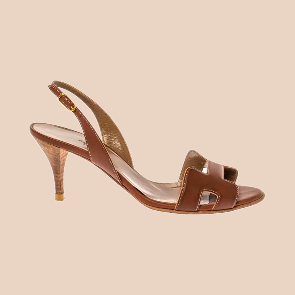 Hermes Tan Slingback Heels